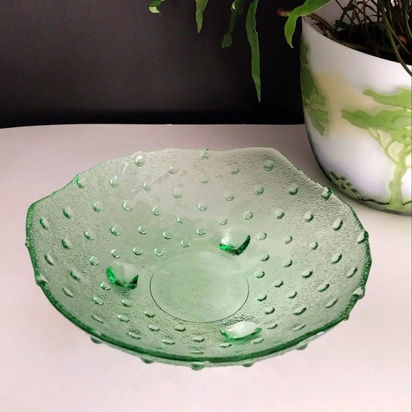💥💥Vintage Clear Green 3 Footed Hobnail Open Candy Dish 8” X Apprx 3” Tall - Picture 3 of 8